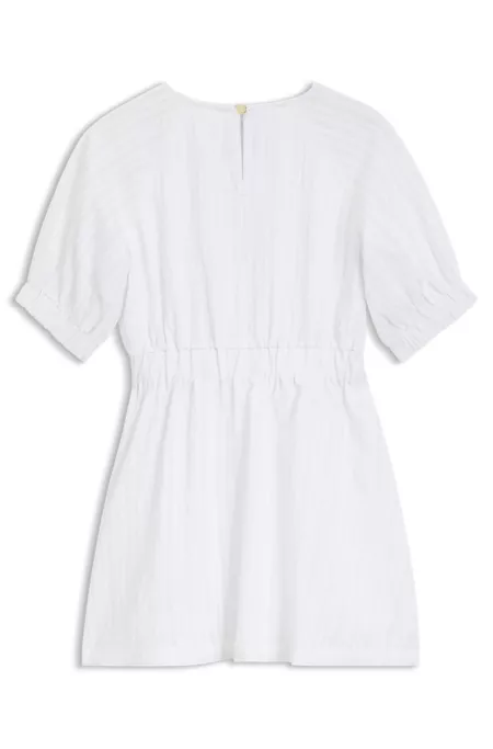 Vestido para niñas en sirsaca a rayas con mangas abullonadas