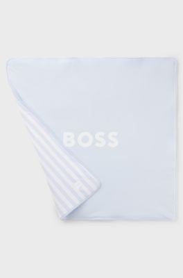Baby blanket in cotton velvet with carry strap, Light Blue
