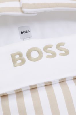 Nido per beb&egrave; in cotone a righe con logo ricamato, Beige