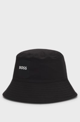 Cappello da pescatore reversibile per bambini con stampe del logo, Nero