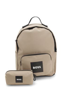 Kids' logo backpack and matching pencil case, Beige