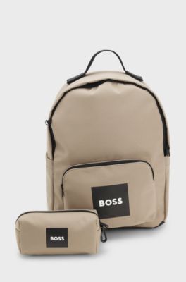 Kids' logo backpack and matching pencil case, Beige