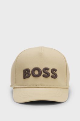 Kinderpet van katoenen twill met logostiksel, Beige