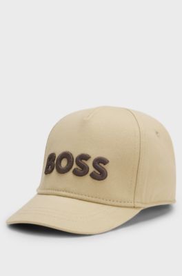 Kinderpet van katoenen twill met logostiksel, Beige