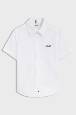 Kids' shirt in Oxford cotton with embroidered logo, White