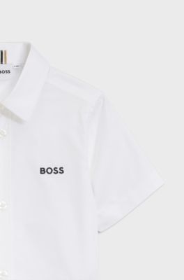 Kids' shirt in Oxford cotton with embroidered logo, White