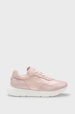 Sneakers stringate bambini con monogramma Double B, Rosa chiaro