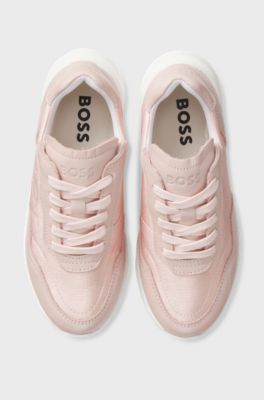 Sneakers stringate bambini con monogramma Double B, Rosa chiaro