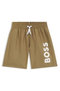 Zwemshort voor kinderen met logoprint, Bruin