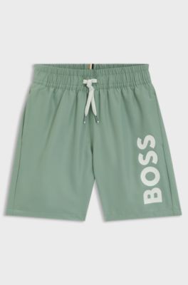 Kids' swim shorts with logo print, Green