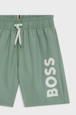Kids' swim shorts with logo print, Green