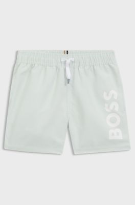 Zwemshort voor kinderen met verticaal logo, Kalk