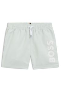 Kids' swim shorts with vertical logo, Light Green