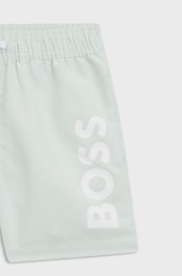 Kids' swim shorts with vertical logo, Light Green