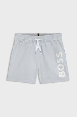Zwemshort voor kinderen met verticaal logo, Lichtblauw