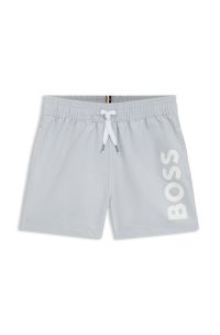 Kids' swim shorts with vertical logo, Light Blue