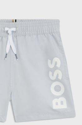 Zwemshort voor kinderen met verticaal logo, Lichtblauw