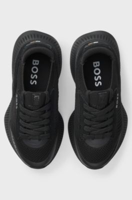 Kids' trainers with knitted uppers and suede trims, Black