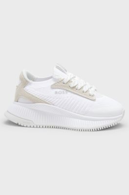 Kids' trainers with knitted uppers and suede trims, White