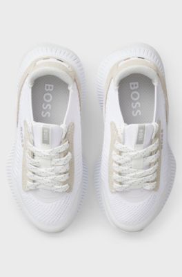 Kids' trainers with knitted uppers and suede trims, White