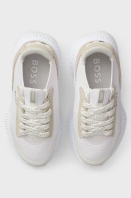 Kids' trainers with knitted uppers and suede trims, White