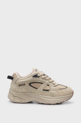 Kids' trainers in leather and mesh, Beige