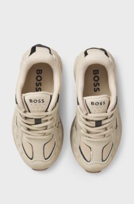 Kids' trainers in leather and mesh, Beige
