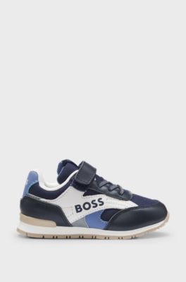 Kids' trainers in leather and canvas, Dark Blue