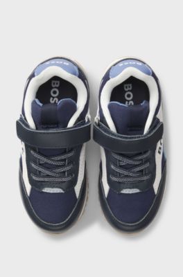 Kids' trainers in leather and canvas, Dark Blue