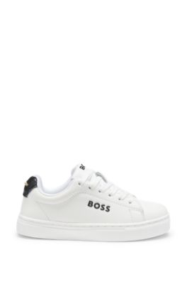 Kids' lace-up trainers in leather and fabric, White