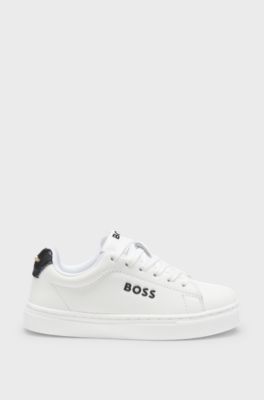 Kids' lace-up trainers in leather and fabric, White