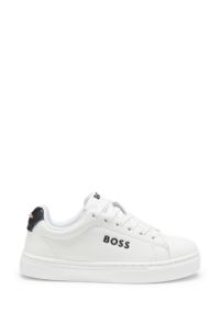 Kids' lace-up trainers in leather and fabric, White