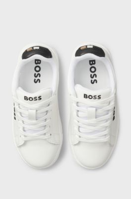 Kids' lace-up trainers in leather and fabric, White