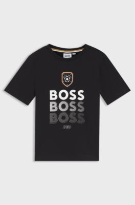 Kids' T-shirt in cotton with football artwork, Black