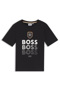 Kids' T-shirt in cotton with football artwork, Black