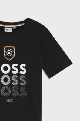 Kids' T-shirt in cotton with football artwork, Black