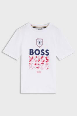 Kids' T-shirt in cotton with football artwork, White