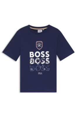 Kids' T-shirt in cotton with football artwork, Dark Blue