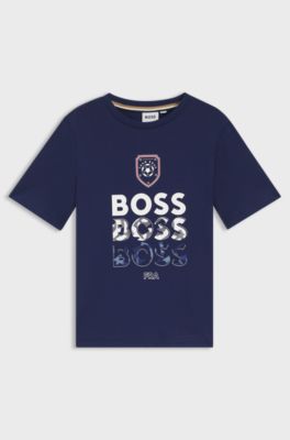 Kids' T-shirt in cotton with football artwork, Dark Blue
