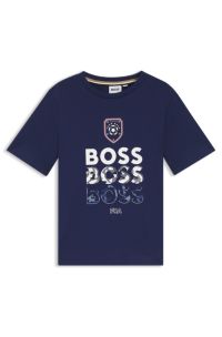 Katoenen kindershirt met voetbal-artwork, Donkerblauw