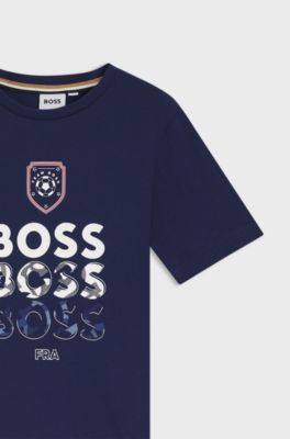 Kids' T-shirt in cotton with football artwork, Dark Blue