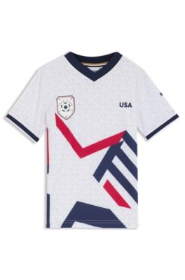 Fotbollst-T-shirt f&ouml;r barn i stretchjersey med lagf&auml;rger, Vit