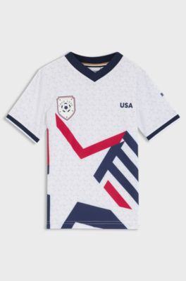 Fotbollst-T-shirt f&ouml;r barn i stretchjersey med lagf&auml;rger, Vit