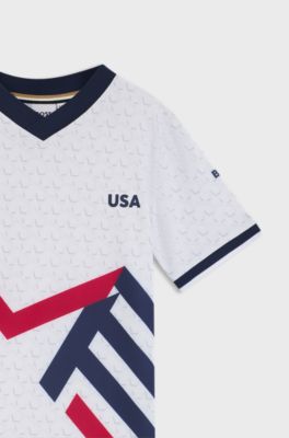 T-shirt enfant de football en jersey stretch avec couleurs d&rsquo;&eacute;quipe, Blanc