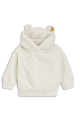 BOSS x Steiff kids' hoodie in teddy fabric, White