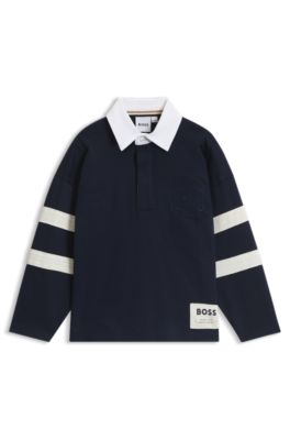 Kids' long-sleeved polo shirt, Dark Blue