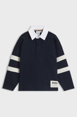 Kids' long-sleeved polo shirt, Dark Blue