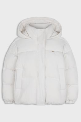 Kids' hooded jacket in satin with quilted lining, Natural