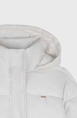 Kids' hooded jacket in satin with quilted lining, Natural