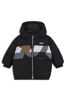 Kids' hooded puffer jacket, Black